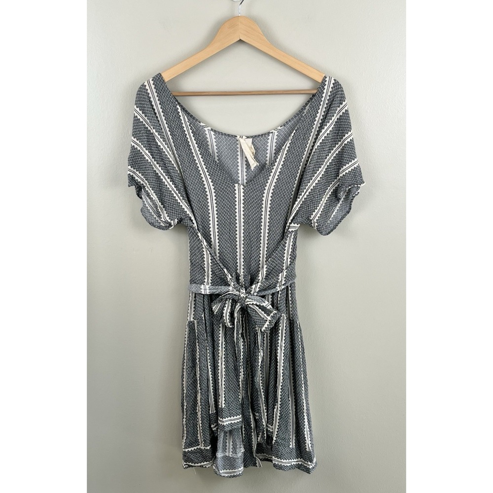 Free People Dress Deep V-neck Tie Front Waist Lightweight Boho Bohemian Sz‎ Lg
